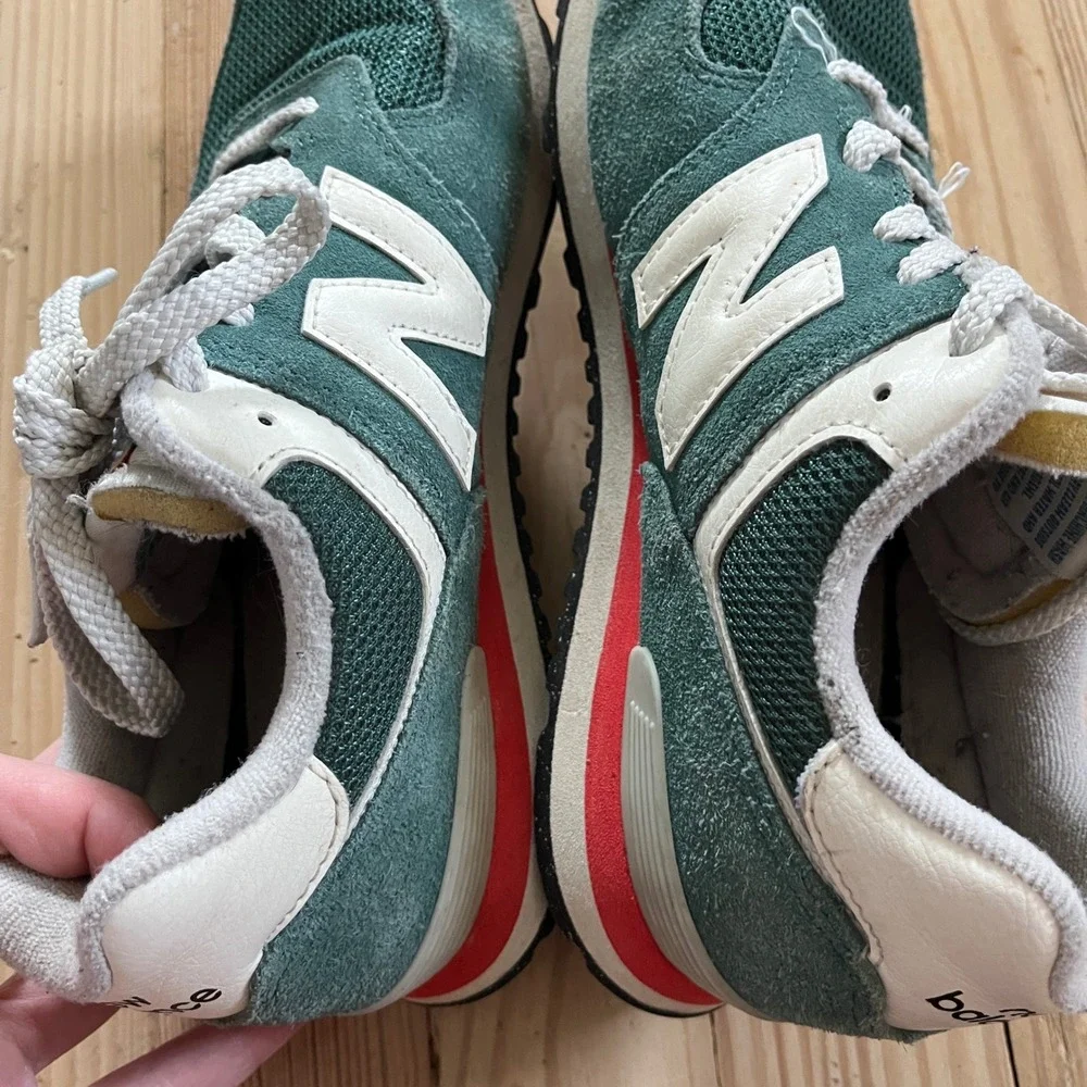 New Balance 574 Dark Green White Red Suede Mesh Sneakers‎ Casual Vibrant Shoe